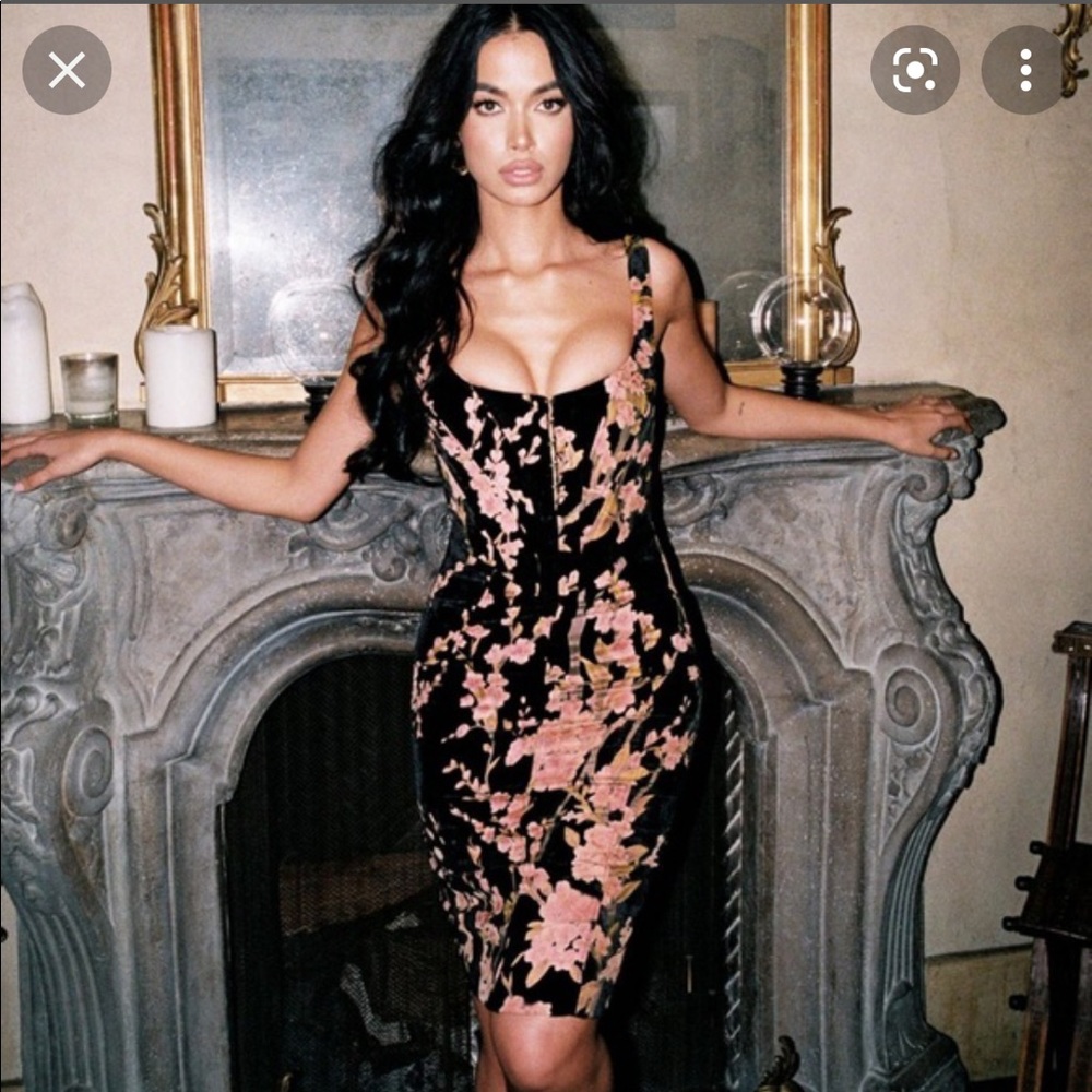 House Of CB Lexi Black Floral Velvet Corset Dress